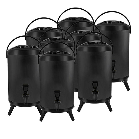 8X 14L Stainless Steel Insulated Milk Tea Barrel Hot and Cold Beverage Dispenser Container with Faucet Black - image1