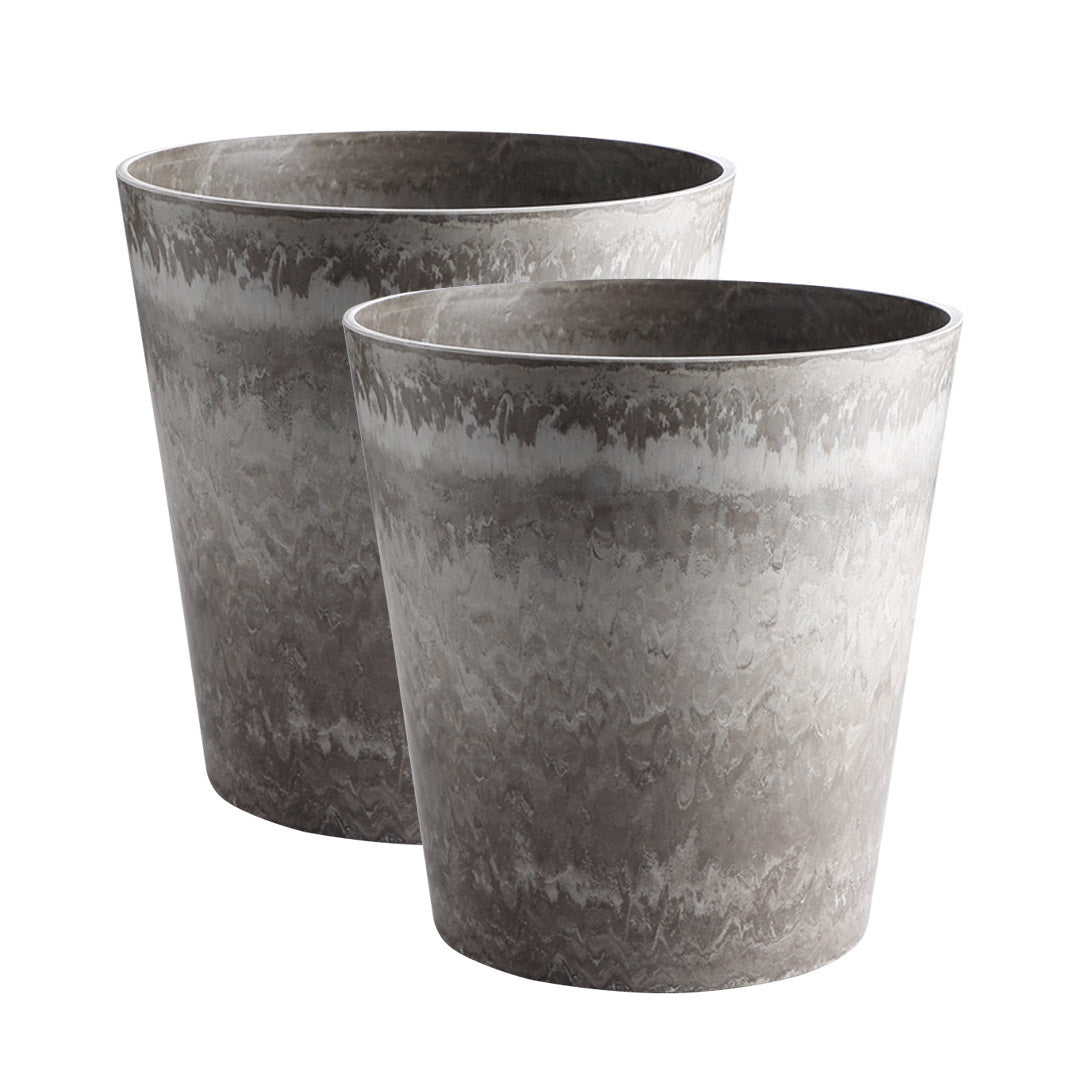 Premium 2X 32cm Rock Grey Round Resin Plant Flower Pot in Cement Pattern Planter Cachepot for Indoor Home Office - image1