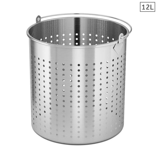 Premium 12L 18/10 Stainless Steel Perforated Stockpot Basket Pasta Strainer with Handle - image1
