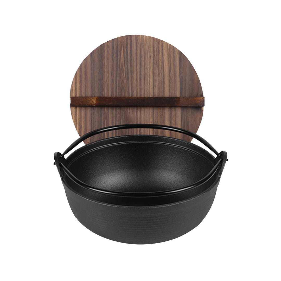 Premium 25cm Cast Iron Japanese Style Sukiyaki Tetsu Nabe Shabu Hot Pot with Wooden Lid - image1