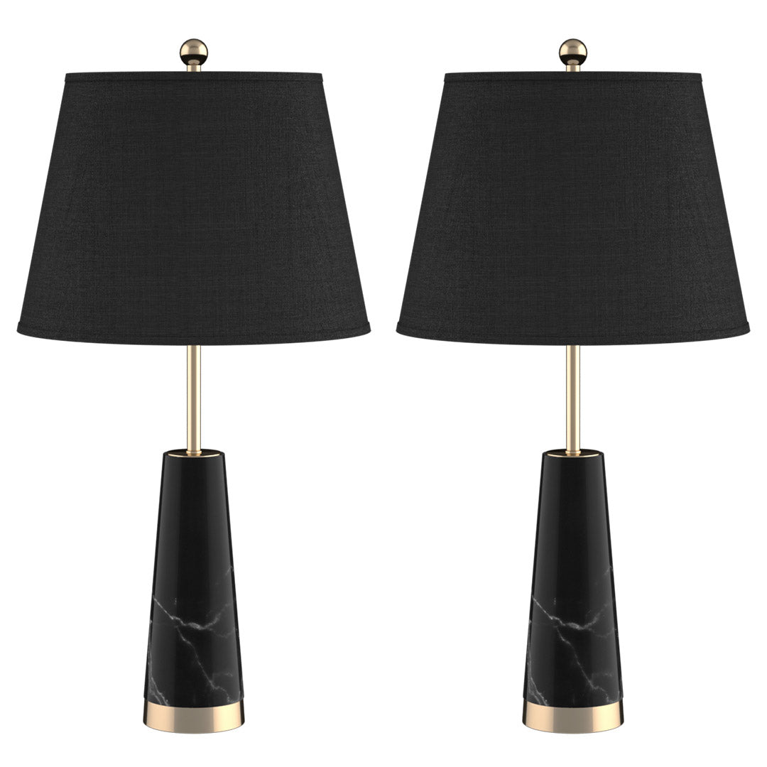 Premium 2X 68cm Black Marble Bedside Desk Table Lamp Living Room Shade with Cone Shape Base - image1