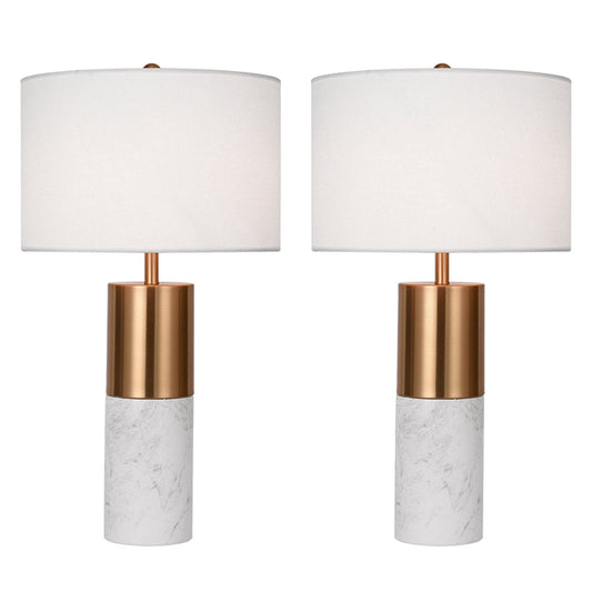 Premium 2X 60cm White Marble Bedside Modern Desk Table Lamp Living Room Shade with Cylinder Base - image1