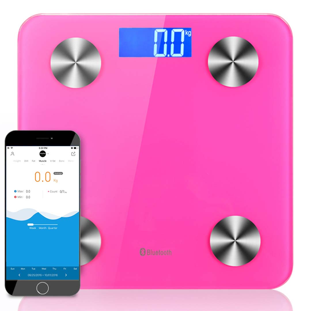 Premium Wireless Bluetooth Digital Body Fat Scale Bathroom Health Analyser Weight Pink - image1