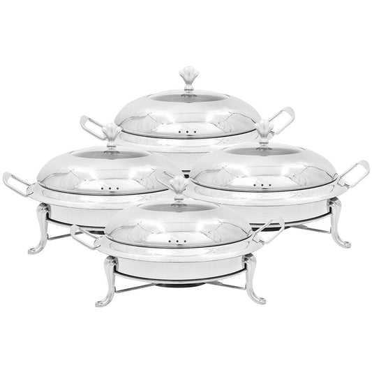 4X Stainless Steel Round Buffet Chafing Dish Cater Food Warmer Chafer with Glass Top Lid - image1