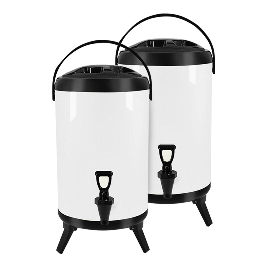 Premium 2X 12L Stainless Steel Insulated Milk Tea Barrel Hot and Cold Beverage Dispenser Container with Faucet White - image1