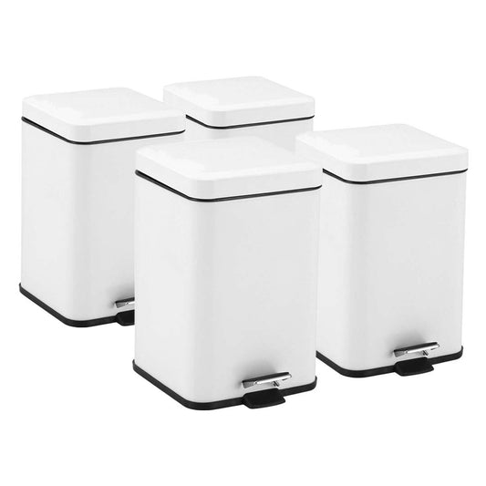 Premium 4X Foot Pedal Stainless Steel Rubbish Recycling Garbage Waste Trash Bin Square 12L White - image1