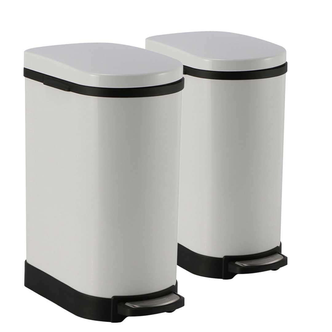 Premium 2X Foot Pedal Stainless Steel Rubbish Recycling Garbage Waste Trash Bin U White 10L - image1