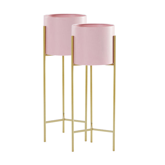 Premium 2X 2 Layer 60cm Gold Metal Plant Stand with Pink Flower Pot Holder Corner Shelving Rack Indoor Display - image1