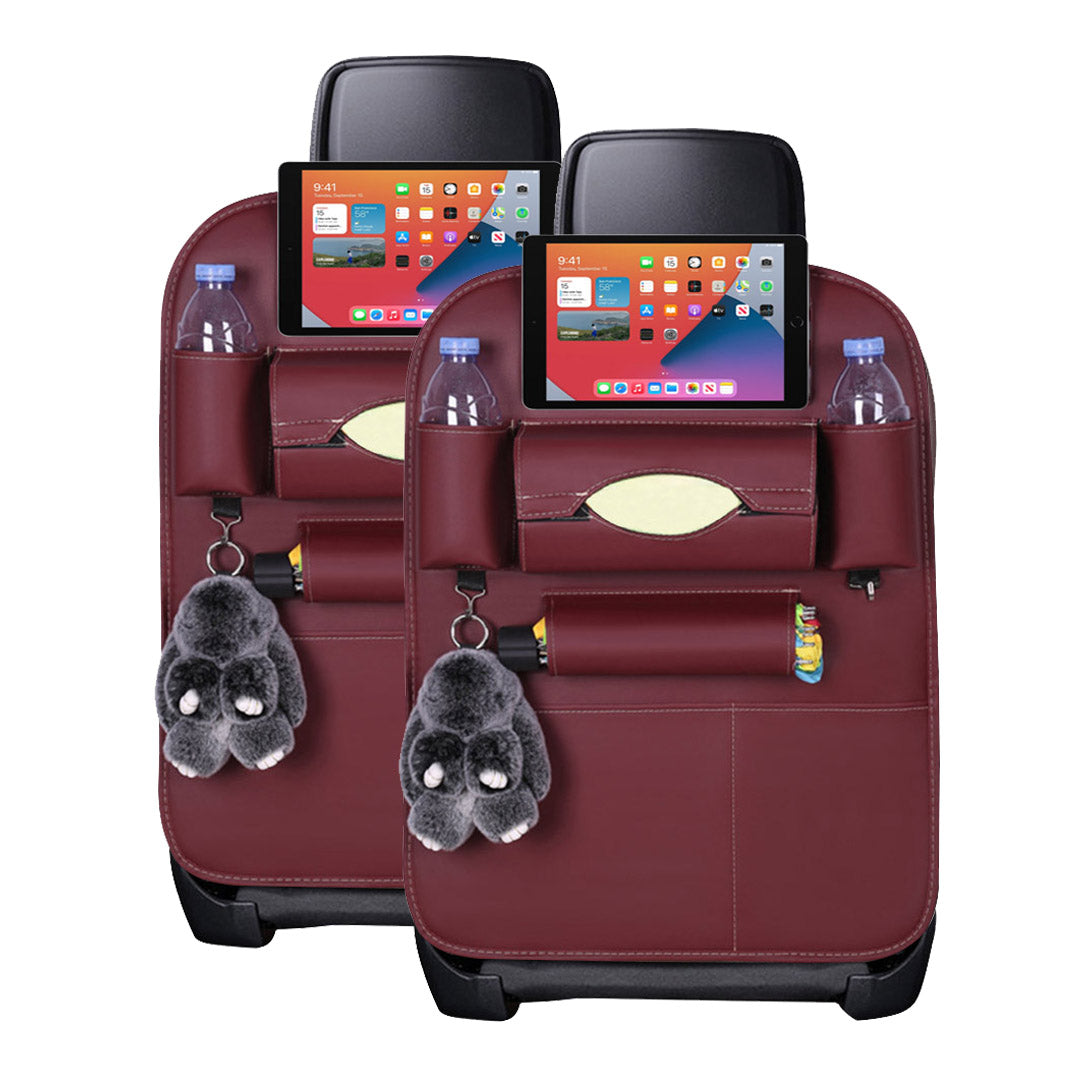 Premium 2X PVC Leather Car Back Seat Storage Bag Multi-Pocket Organizer Backseat and iPad Mini Holder Red - image1