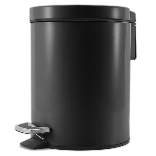 Premium Foot Pedal Stainless Steel Rubbish Recycling Garbage Waste Trash Bin Round 12L Black - image1