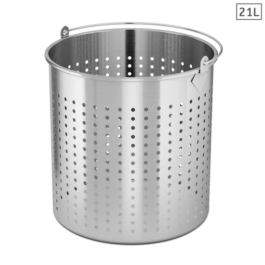 Premium 21L 18/10 Stainless Steel Perforated Stockpot Basket Pasta Strainer with Handle - image1