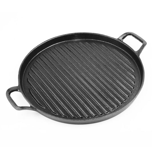 Premium 28cm Ribbed Cast Iron Frying Pan Skillet Coating Steak Sizzle Platter - image1