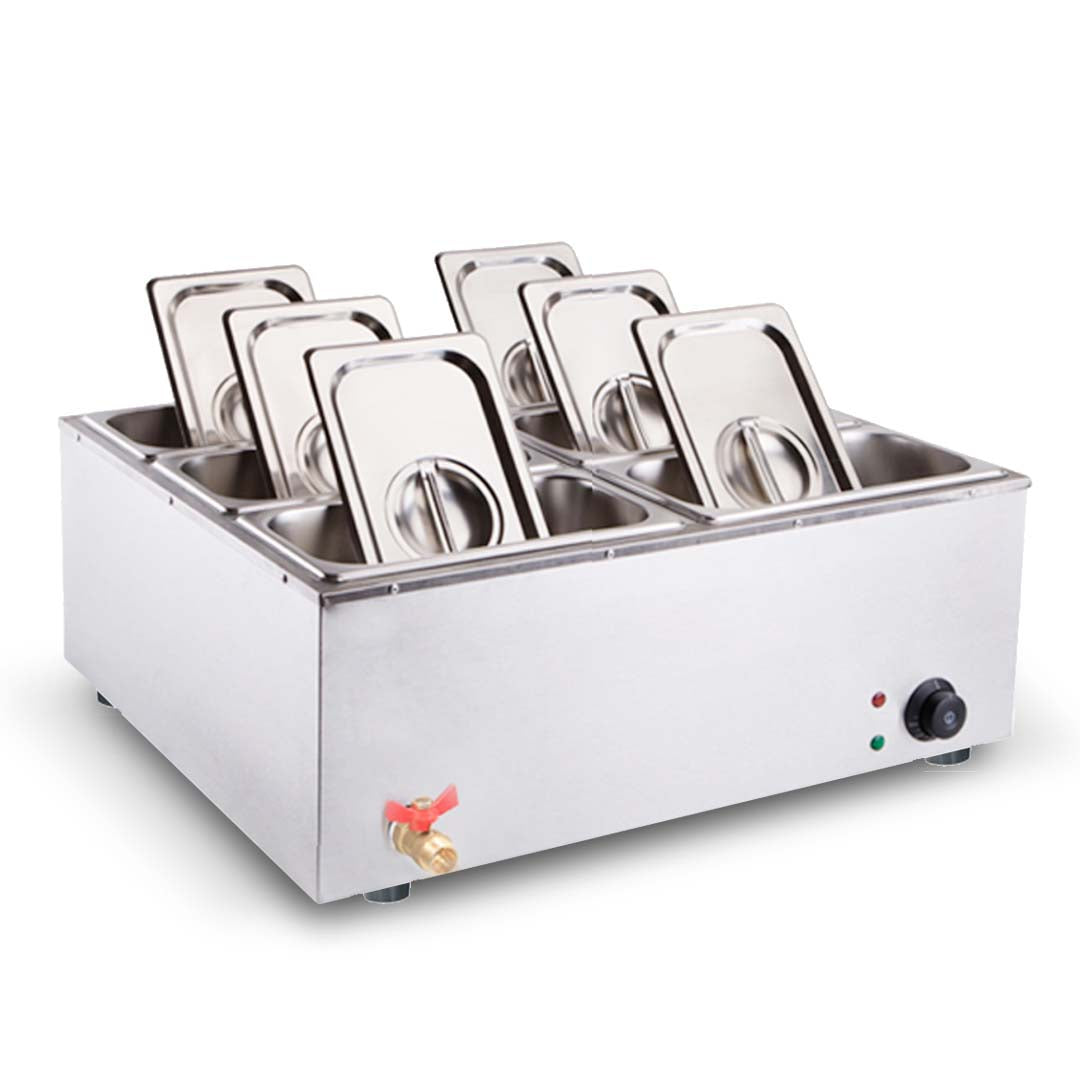 Premium Stainless Steel 6 X 1/3 GN Pan Electric Bain-Marie Food Warmer with Lid - image1