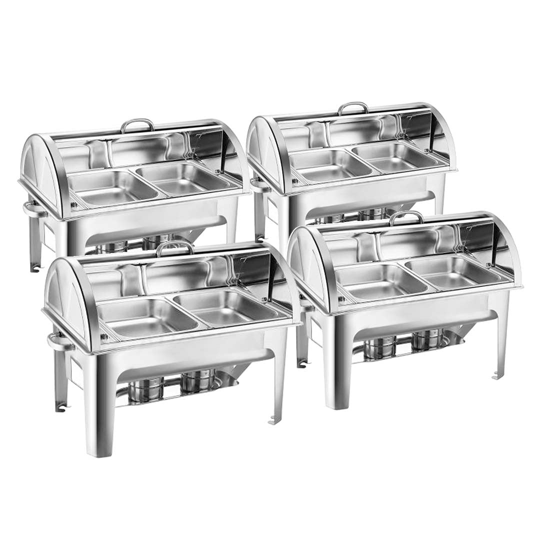 Premium 4X 4.5L Dual Tray Stainless Steel Roll Top Chafing Dish Food Warmer - image1