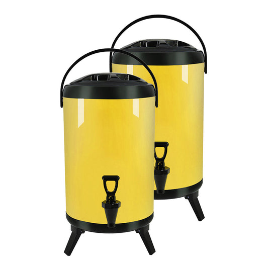 Premium 2X 8L Stainless Steel Insulated Milk Tea Barrel Hot and Cold Beverage Dispenser Container with Faucet Yellow - image1