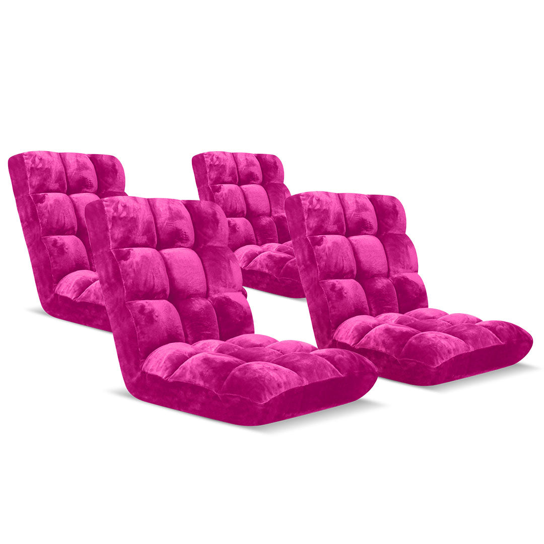 Premium Floor Recliner Folding Lounge Sofa Futon Couch Folding Chair Cushion Pink x4 - image1