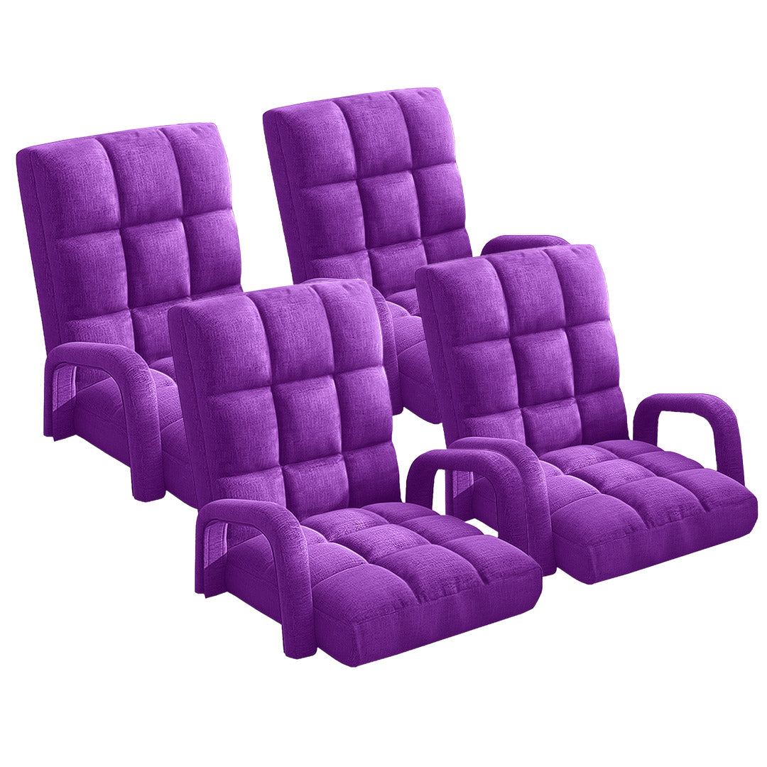 Premium 4X Foldable Lounge Cushion Adjustable Floor Lazy Recliner Chair with Armrest Purple - image1