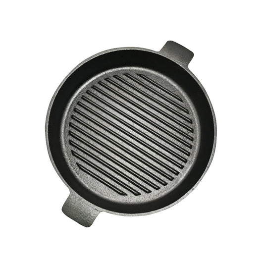 Premium 26cm Round Ribbed Cast Iron Frying Pan Skillet Steak Sizzle Platter with Handle - image1
