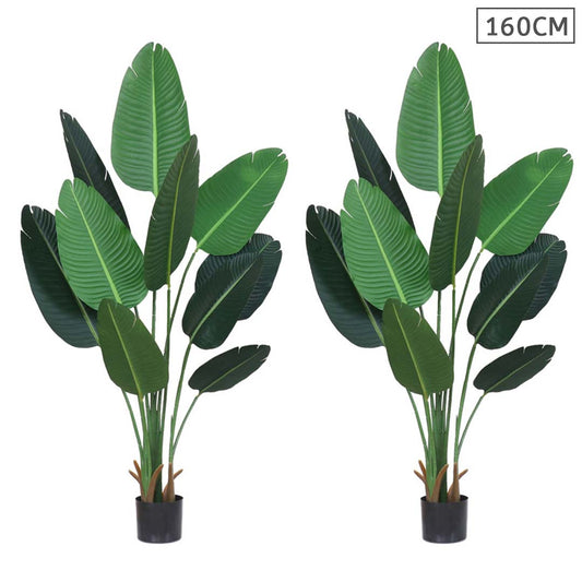 Premium 2X 160cm Artificial Green Indoor Traveler Banana Fake Decoration Tree Flower Pot Plant - image1