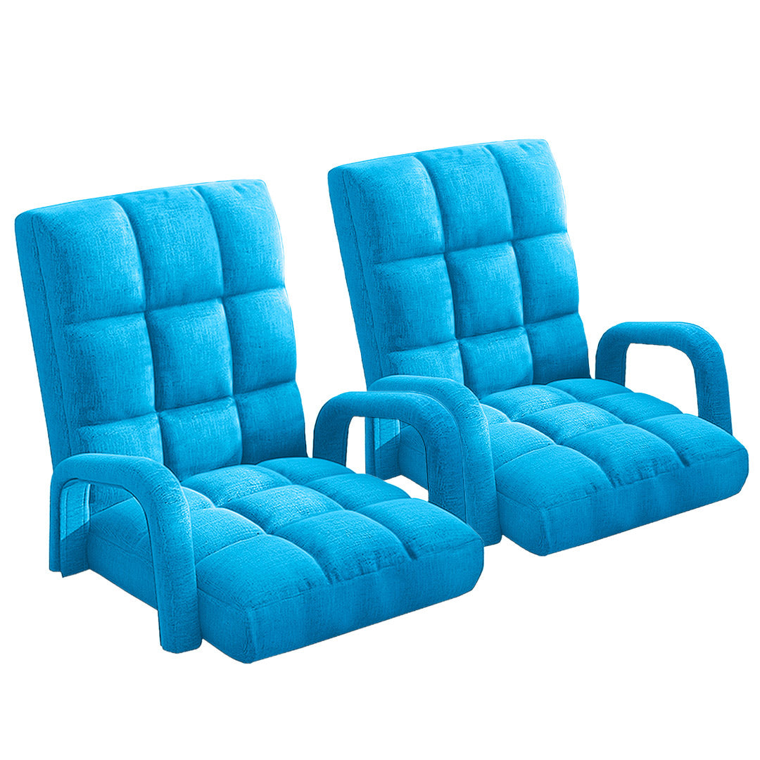 Premium 2X Foldable Lounge Cushion Adjustable Floor Lazy Recliner Chair with Armrest Blue - image1