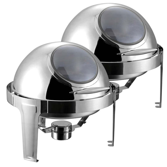 Premium 2X 6L Round Chafing Stainless Steel Food Warmer with Glass Roll Top - image1