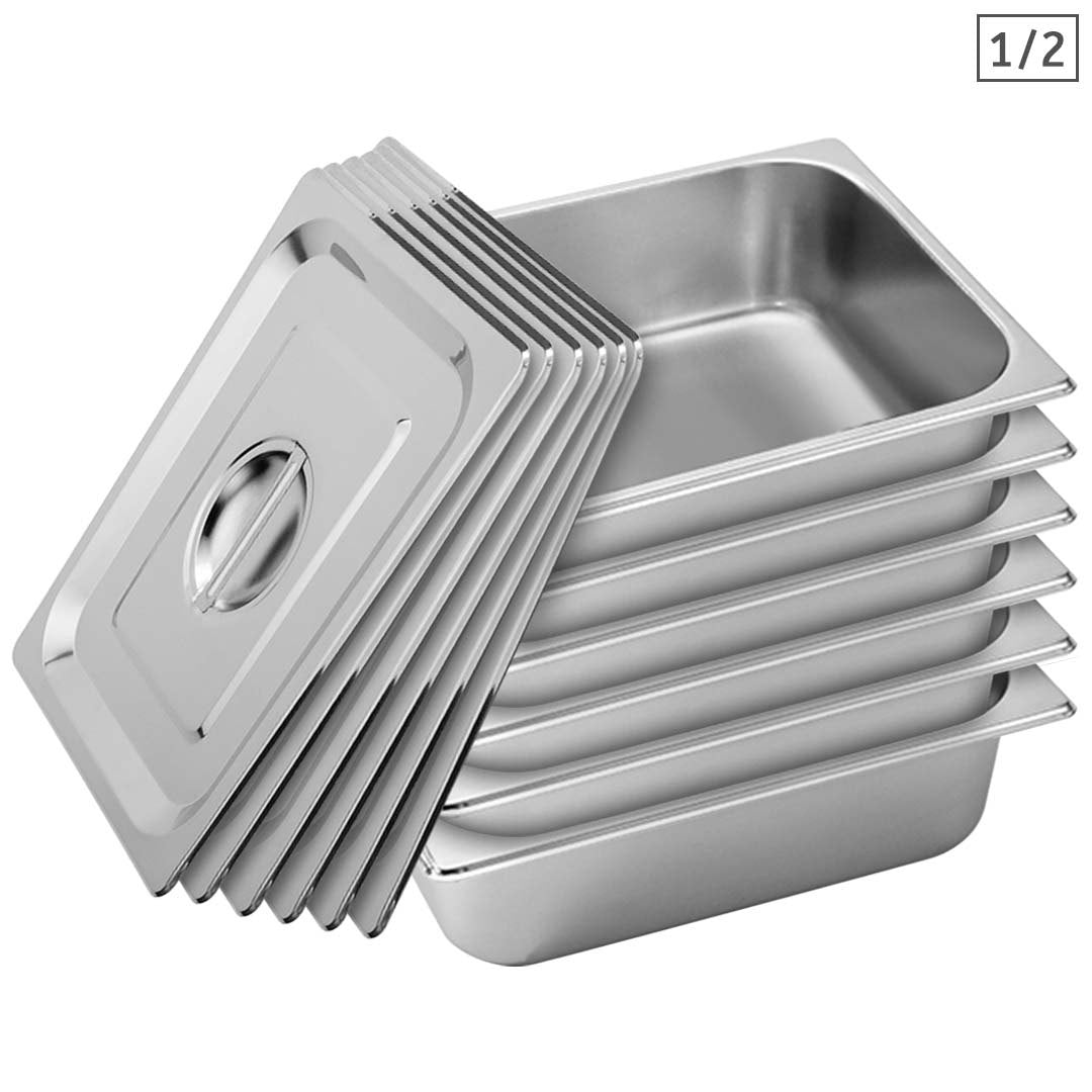 Premium 6X Gastronorm GN Pan Full Size 1/2 GN Pan 10cm Deep Stainless Steel Tray With Lid - image1