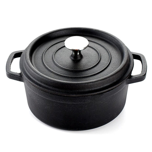 Premium Cast Iron 24cm Stewpot Casserole Stew Cooking Pot With Lid 3.6L Black - image1