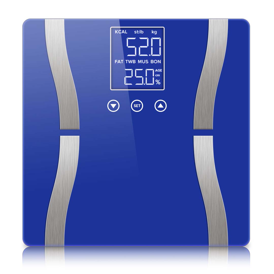 Premium Glass LCD Digital Body Fat Scale Bathroom Electronic Gym Water Weighing Scales Blue - image1