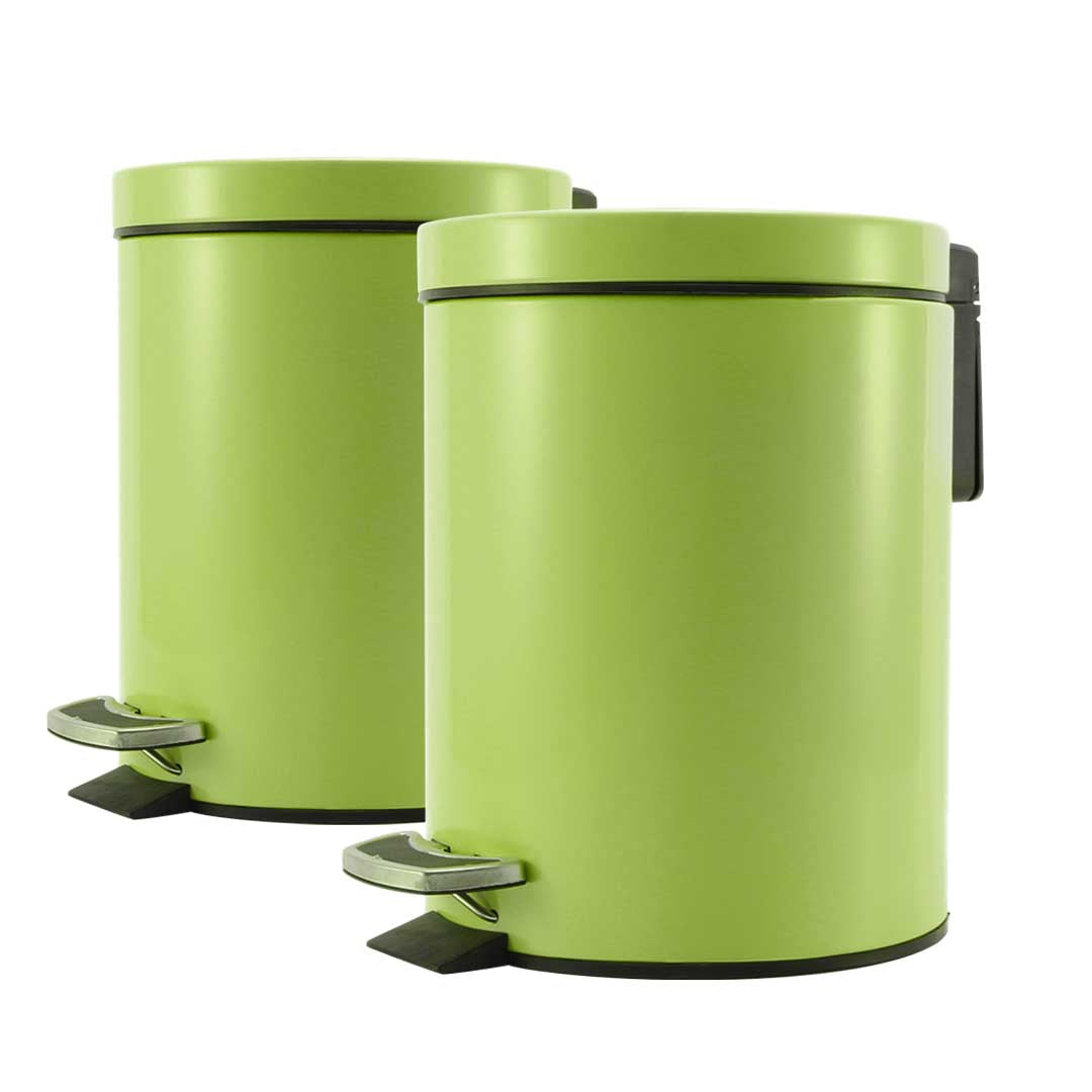 Premium 2X Foot Pedal Stainless Steel Rubbish Recycling Garbage Waste Trash Bin Round 7L Green - image1