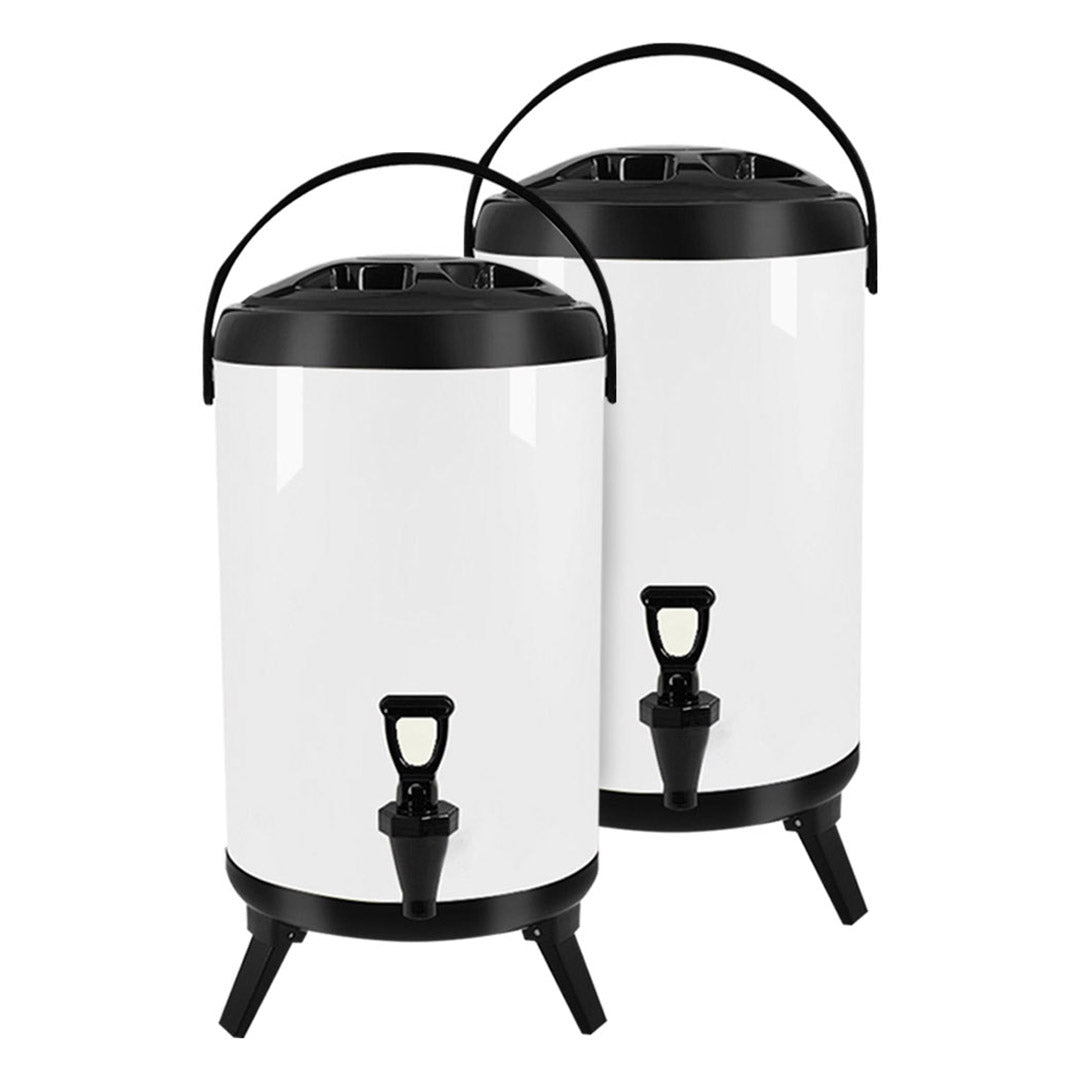 Premium 2X 16L Stainless Steel Insulated Milk Tea Barrel Hot and Cold Beverage Dispenser Container with Faucet White - image1