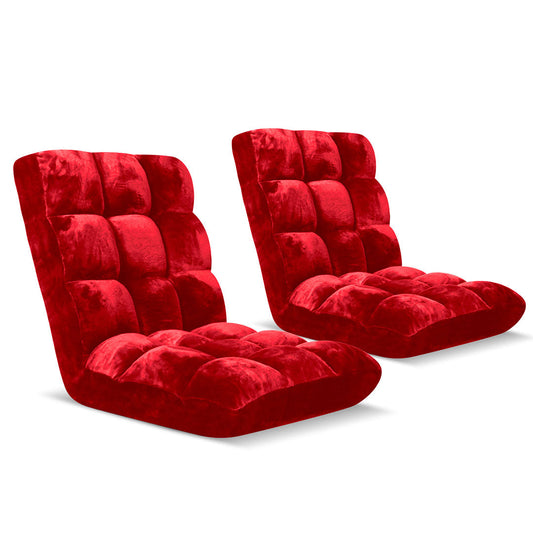 Floor Recliner Folding Lounge Sofa Futon Couch Folding Chair Cushion Red x2 - image1