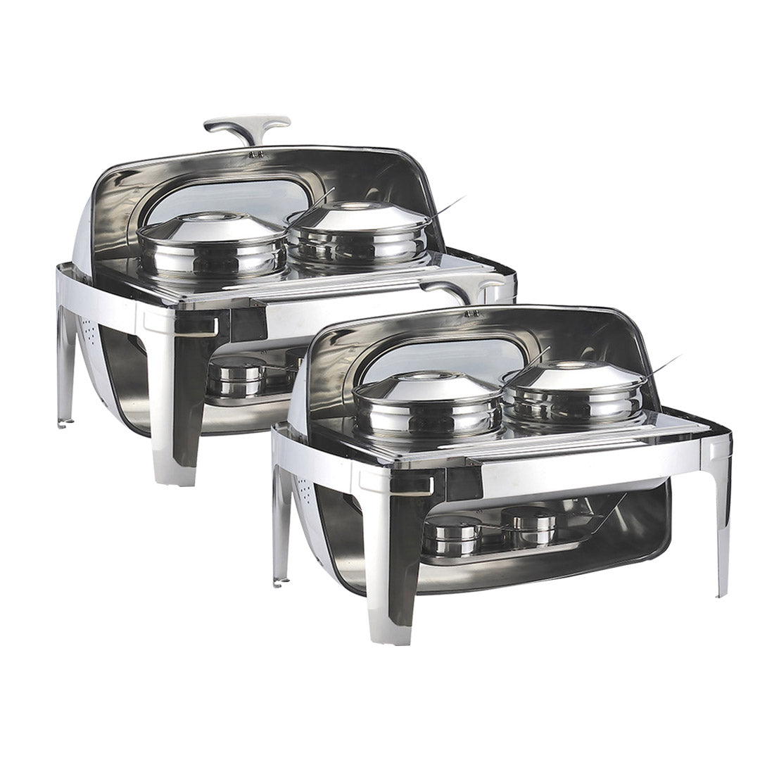 Premium 2X 6.5L Stainless Steel Double Soup Tureen Bowl Station Roll Top Buffet Chafing Dish Catering Chafer Food Warmer Serve - image1