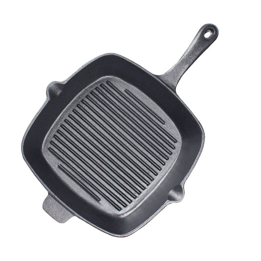 Premium 26cm Square Ribbed Cast Iron Frying Pan SkilletSteak Sizzle Platter with Handle - image1