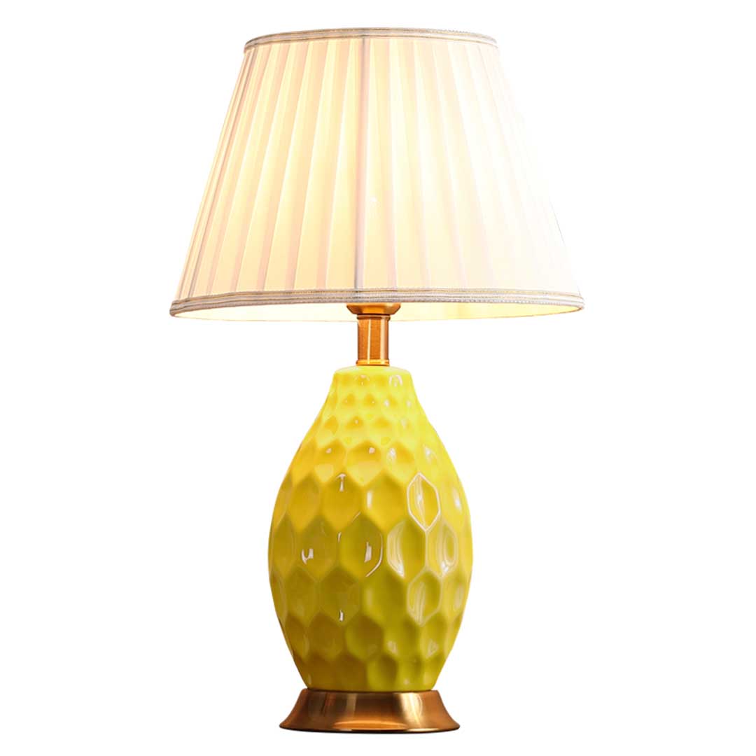 Premium Textured Ceramic Oval Table Lamp with Gold Metal Base Yellow - image1