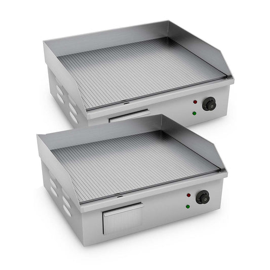 Premium 2X Electric Stainless Steel Ribbed Griddle Commercial Grill BBQ Hot Plate - image1