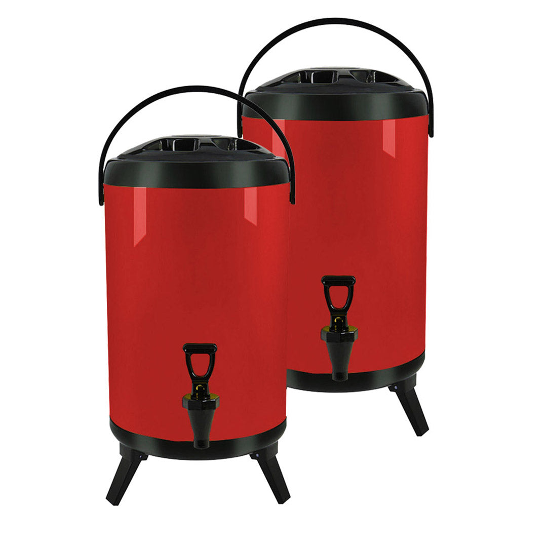 Premium 2X 18L Stainless Steel Insulated Milk Tea Barrel Hot and Cold Beverage Dispenser Container with Faucet Red - image1