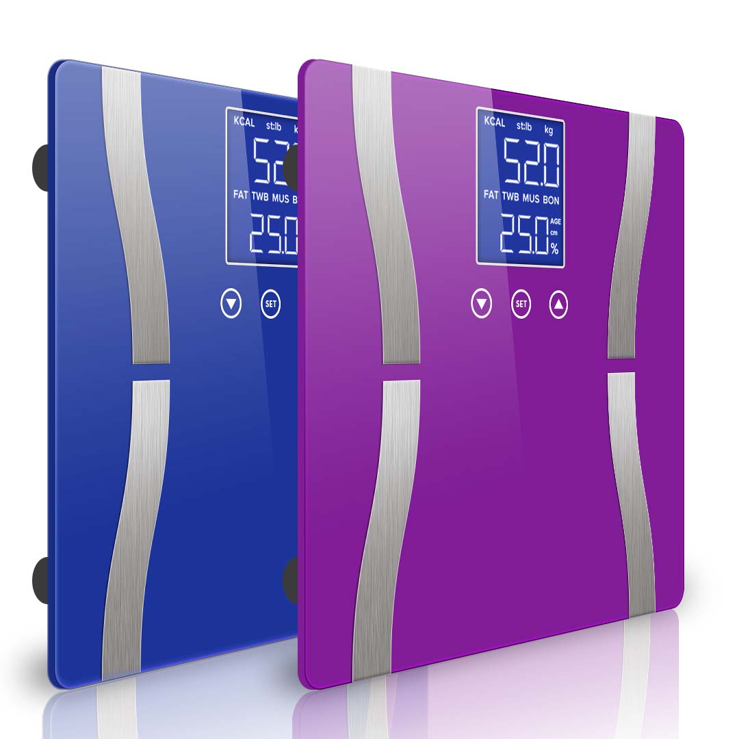 Premium 2X Glass LCD Digital Body Fat Scale Bathroom Electronic Gym Water Weighing Scales Blue/Purple - image1