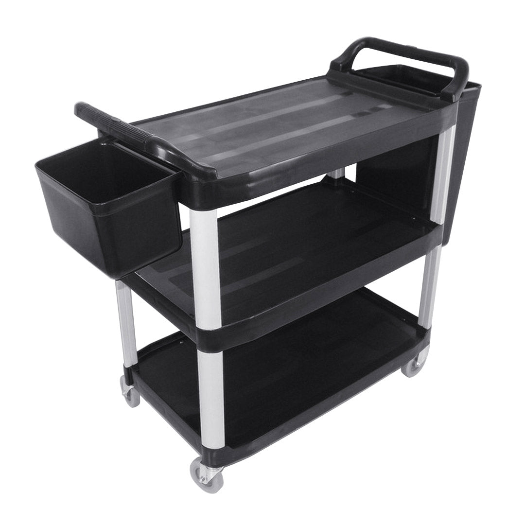 Premium 3 Tier Food Trolley Food Waste Cart With Two Bins Storage Kitchen Black Large - image1