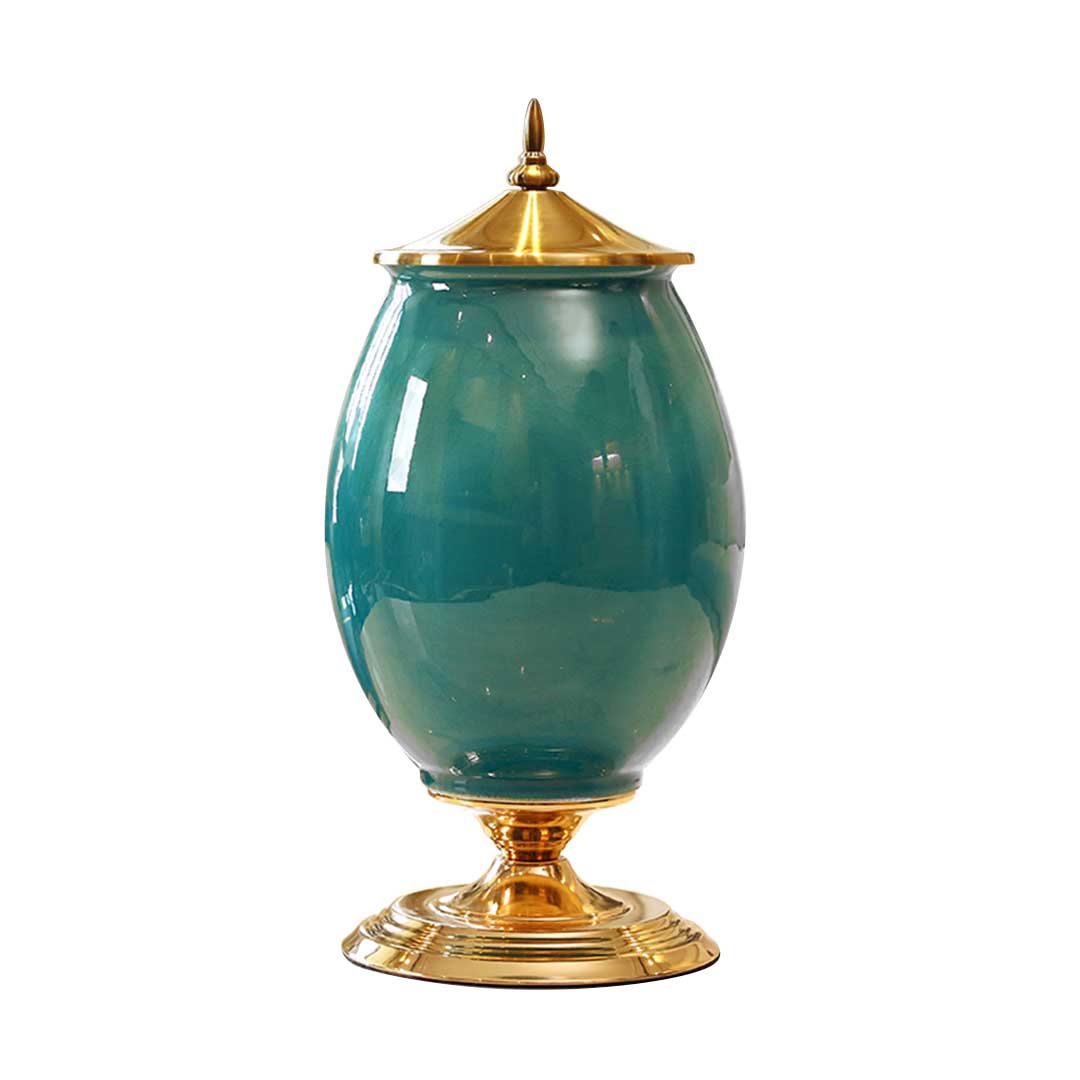 Premium 40cm Ceramic Oval Flower Vase with Gold Metal Base Green - image1