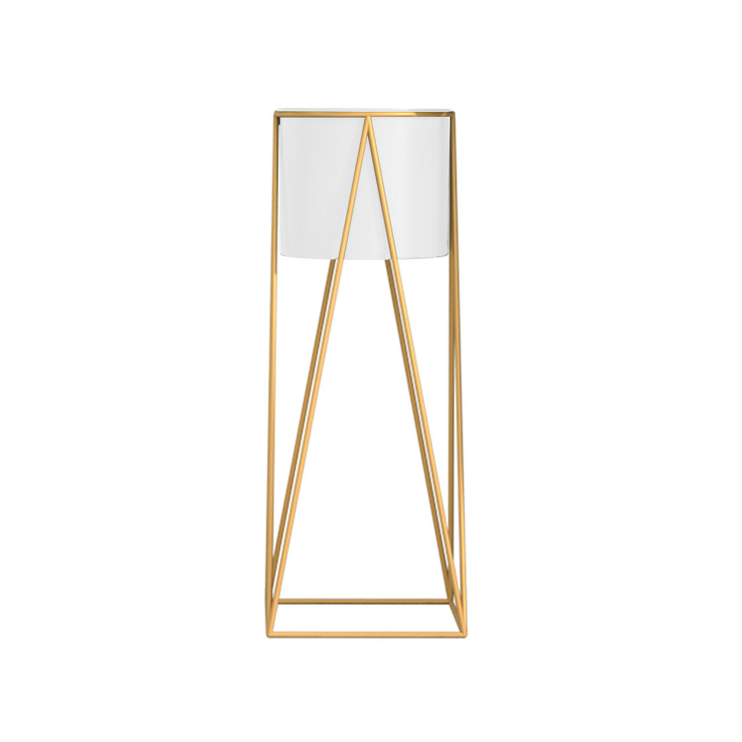 Premium 50cm Gold Metal Plant Stand with White Flower Pot Holder Corner Shelving Rack Indoor Display - image1