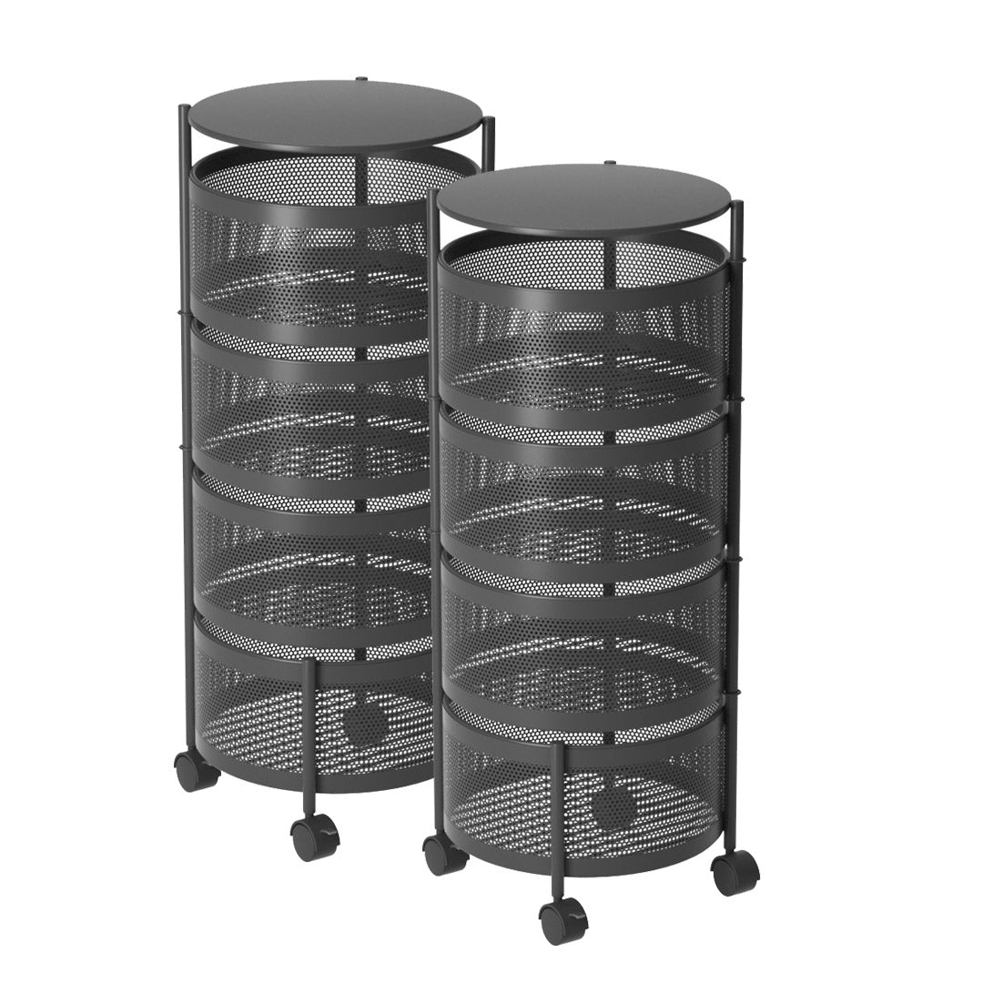 Premium 2X 4 Tier Steel Round Rotating Kitchen Cart Multi-Functional Shelves Portable Storage Organizer with Wheels - image1