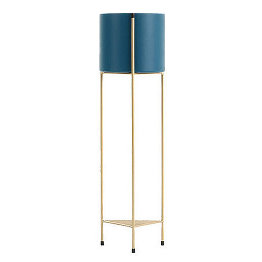 Premium 2 Layer 81cm Gold Metal Plant Stand with Blue Flower Pot Holder Corner Shelving Rack Indoor Display - image1