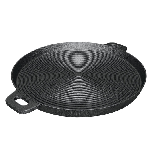 Premium 35cm Round Ribbed Cast Iron Frying Pan Skillet Steak Sizzle Platter with Handle - image1