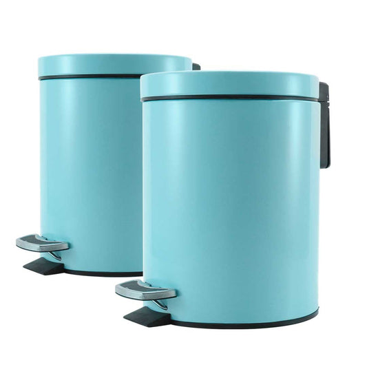 Premium 2X Foot Pedal Stainless Steel Rubbish Recycling Garbage Waste Trash Bin Round 7L Blue - image1