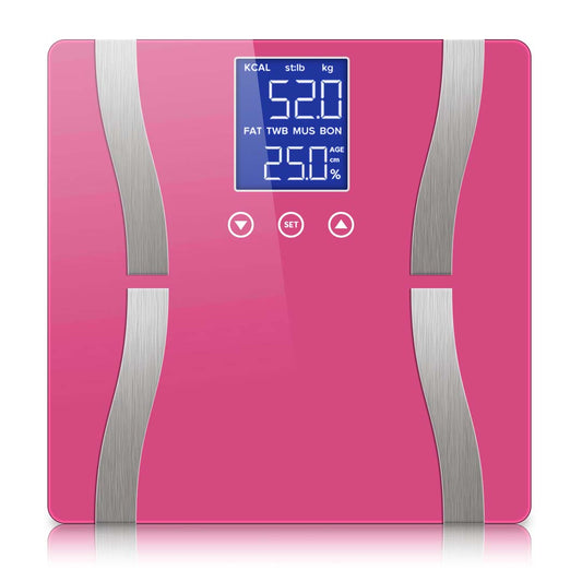 Premium Glass LCD Digital Body Fat Scale Bathroom Electronic Gym Water Weighing Scales Pink - image1