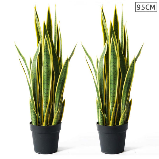 Premium 2X 95cm Artificial Indoor Yellow Edge Tiger Piran Fake Decoration Tree Flower Pot Plant - image1