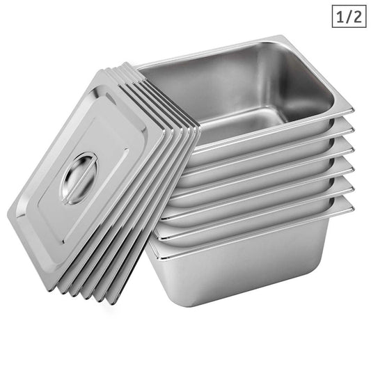 Premium 6X Gastronorm GN Pan Full Size 1/2 GN Pan 15cm Deep Stainless Steel With Lid - image1