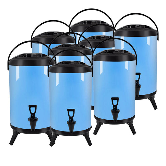 Premium 8X 8L Stainless Steel Insulated Milk Tea Barrel Hot and Cold Beverage Dispenser Container with Faucet Blue - image1