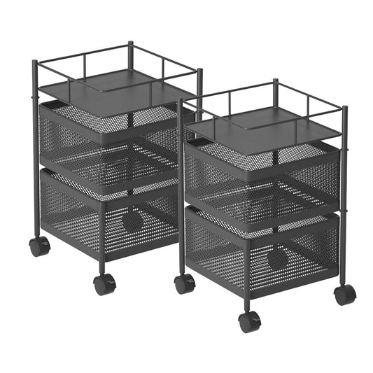 Premium 2X 2 Tier Steel Square Rotating Kitchen Cart Multi-Functional Shelves Portable Storage Organizer with Wheels - image1