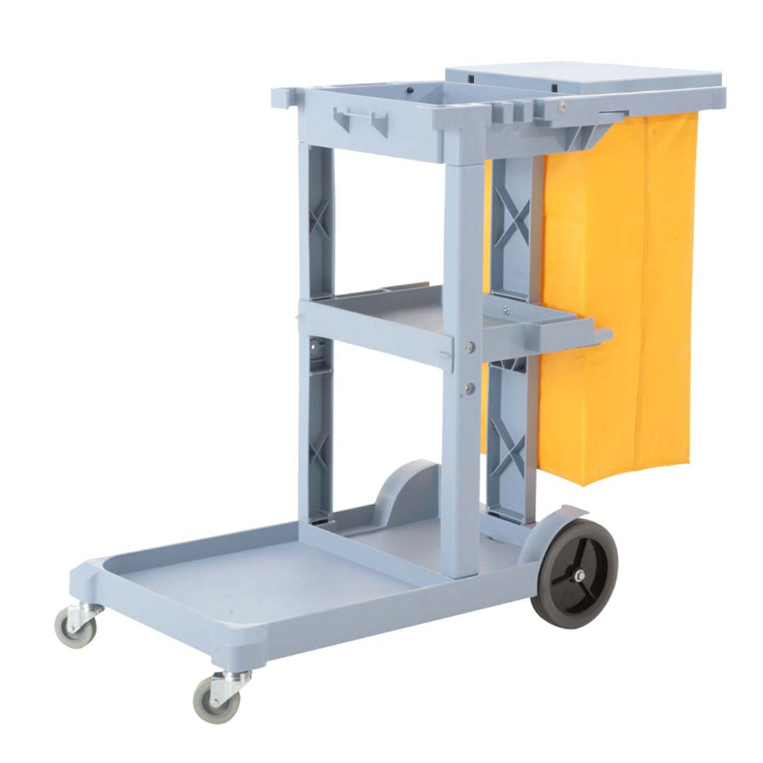 Premium 3 Tier Multifunction Janitor Cleaning Waste Cart Trolley and Waterproof Bag with Lid - image1